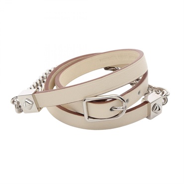 HERMES Gourmette Equestre Triple Tour Chain Bracelet Bangle SS Leather Women Z