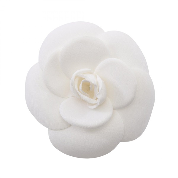 CHANEL Camelia Brooch pin Gold Plated Fabric White Gold Used Women Coco CC