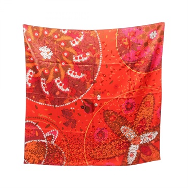 HERMES Carre90 OFFRANDES D'UN JOUR Scarf Silk Red Multicolor Used Women CC Coco