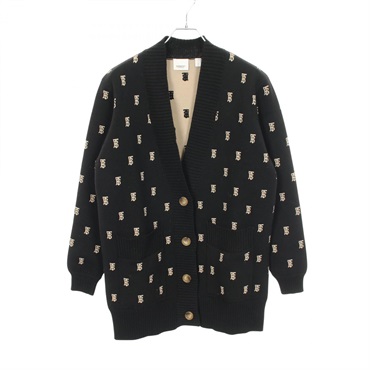 BURBERRY TB Logo V-Neck Cardigan Knitwear 8021032 Wool Black Beige Used size S