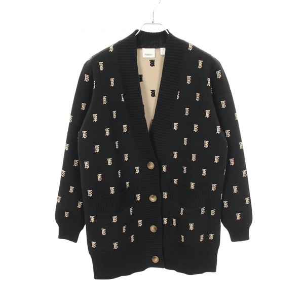 BURBERRY TB Logo V-Neck Cardigan Knitwear 8021032 Wool Black Beige Used size S