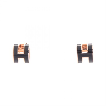HERMES MINI POP H Pierced earrings Gold Plated Black Used Women