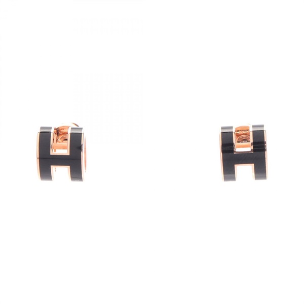 HERMES MINI POP H Pierced earrings Gold Plated Black Used Women