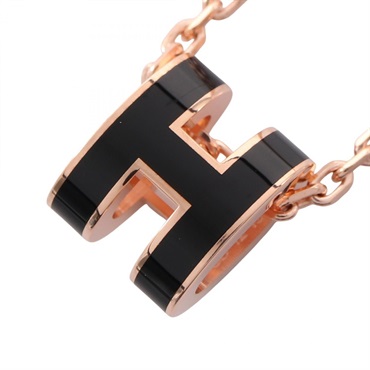 HERMES MINI POP H Necklace Pendant 41cm Gold Plated Black Used Women