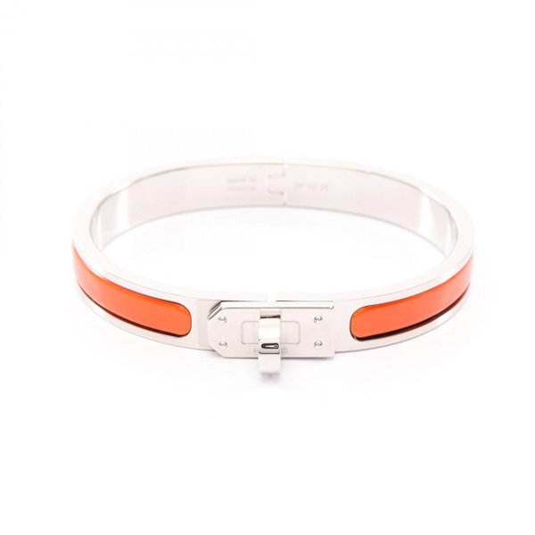 HERMES Mini Clic Kelly Bangle Bracelet Stainless Steel enamel Orange Women