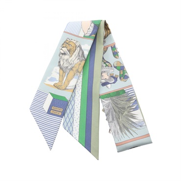 HERMES Twilly GRAND THEATRE NOUVEAU Scarf silk Blue Gray Used Women