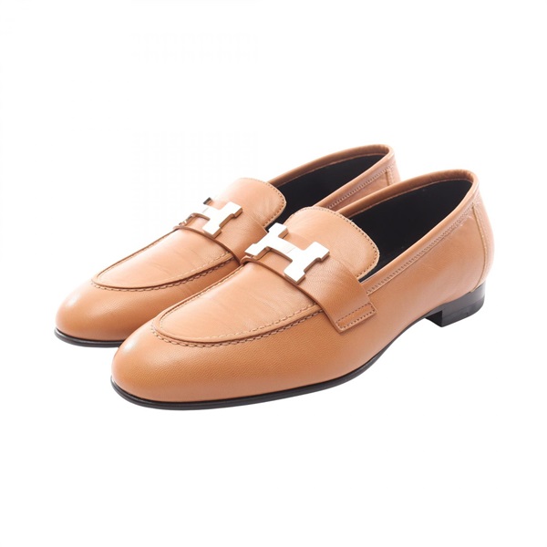 HERMES Moccasins paris Loafers Shoes flat leather Brown Used Women size 37