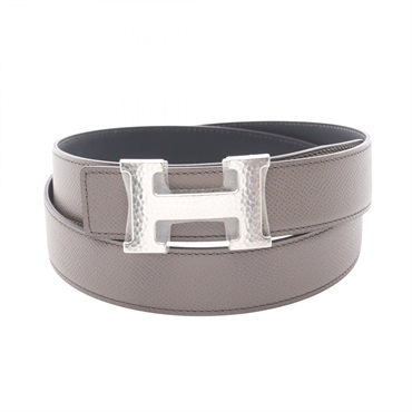 HERMES Constance H Reversible Belt Ceinture leather Gray Black Etoupe Grey SHW P