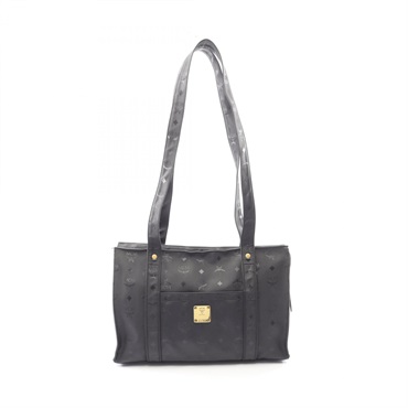 MCM Visetos Shoulder Tote Bag PVC coated canvas Black Used Women