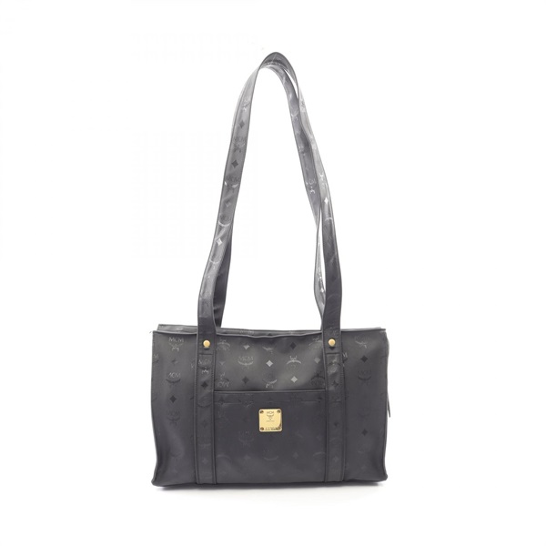 MCM Visetos Shoulder Tote Bag PVC coated canvas Black Used Women