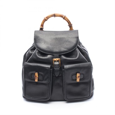 GUCCI Bamboo Handle Rucksack Backpack leather Black Used Women GG