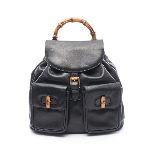 GUCCI Bamboo Handle Rucksack Backpack leather Black Used Women GG