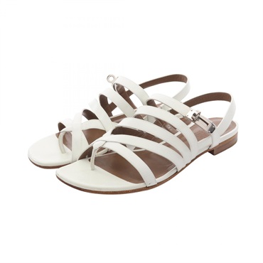 HERMES kelly buckle Sandals shoes #37.5 leather White Used Women