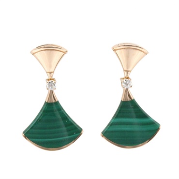 BVLGARI Diva Dream Malachite Earrings 18KRG Rose Gold Green Clear Used Women