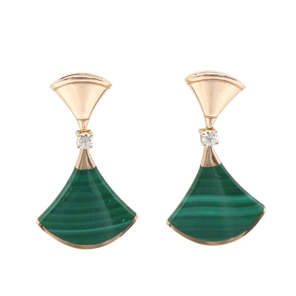 BVLGARI Diva Dream Malachite Earrings 18KRG Rose Gold Green Clear Used Women