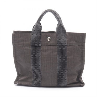 HERMES Herline PM Tote Bag Nylon canvas Gray Used Women SHW