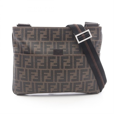 FENDI Zucca Crossbody Shoulder Bag PVC coated canvas leather Brown Used unisex