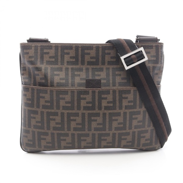 FENDI Zucca Crossbody Shoulder Bag PVC coated canvas leather Brown Used unisex