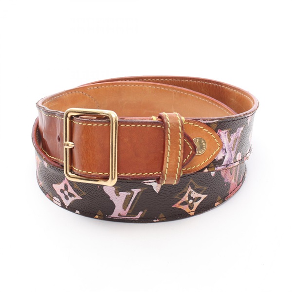 LOUIS VUITTON Ceinture Belt M9622 Monogram Watercolor leather Brown Pink Used LV