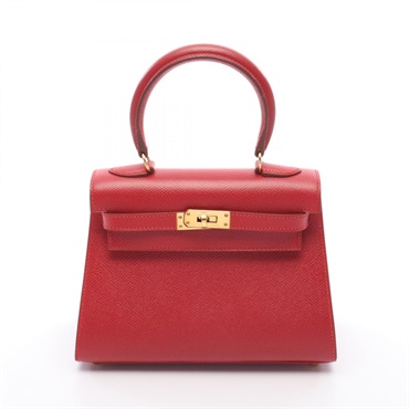 HERMES Mini Kelly outside stitched shoulder Handbag Y Courchevel Rouge vif GHW