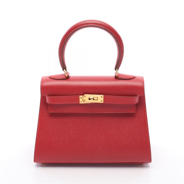 HERMES Mini Kelly outside stitched shoulder Handbag Y Courchevel Rouge vif GHW
