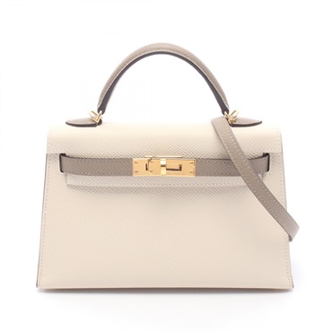 HERMES Mini Kelly 2 Shoulder Handbag Epsom leather Cle Gris asphalt Used U GHW