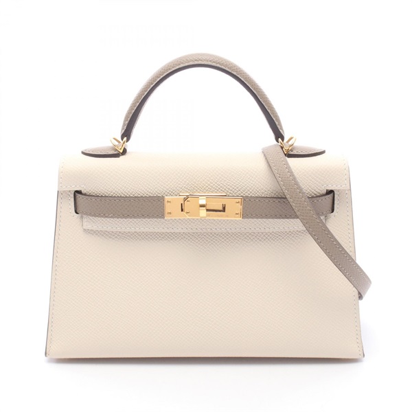 HERMES Mini Kelly 2 Shoulder Handbag Epsom leather Cle Gris asphalt Used U GHW