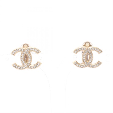 CHANEL COCO Mark Earring Gold Plated Rhinestone Clear Used Women CC