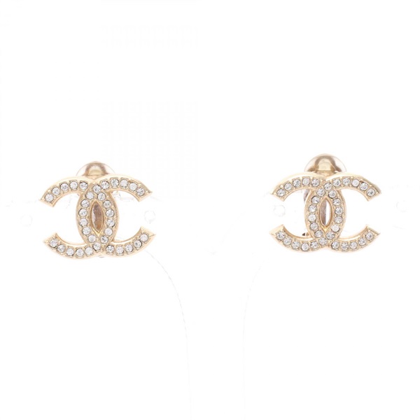 CHANEL COCO Mark Earring Gold Plated Rhinestone Clear Used Women CC