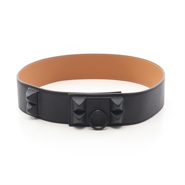 HERMES Collier de Chien Belt Ceinture leather Black SHW Used Women M