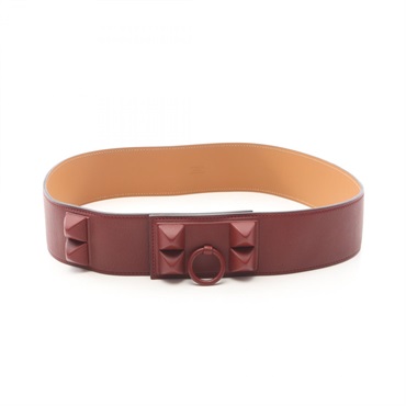 HERMES Collier de Chien Belt Ceinture #80 leather Bordeaux SHW Used Women N