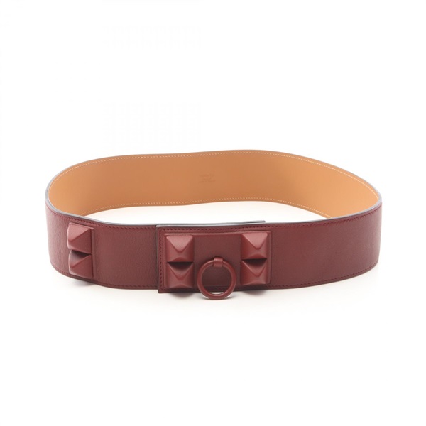 HERMES Collier de Chien Belt Ceinture #80 leather Bordeaux SHW Used Women N