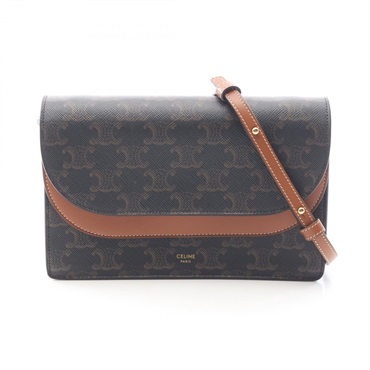CELINE TAN Triomphe Shoulder crossbody Bag 10D852CG9 canvas leather Black Brown