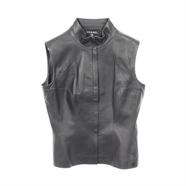 CHANEL COCO Mark zip-up Vest P19754W03041 Lambskin Gray #40 Used Women