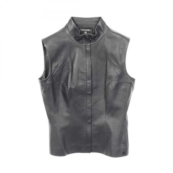 CHANEL COCO Mark zip-up Vest P19754W03041 Lambskin Gray #40 Used Women