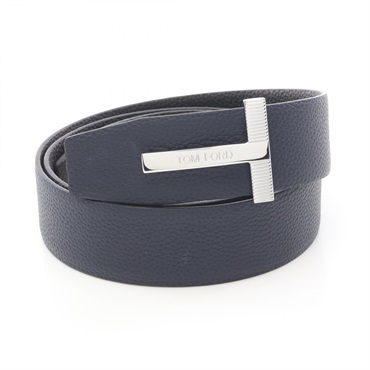 TOM FORD T ICON Silver Hardware Reversible Belt leather Black Navy mens