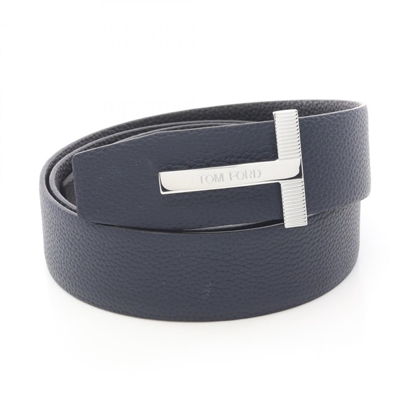 TOM FORD T ICON Silver Hardware Reversible Belt leather Black Navy mens