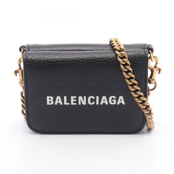 BALENCIAGA Cash Mini Grain Chain Shoulder Bag 618145 leather Black Used Women