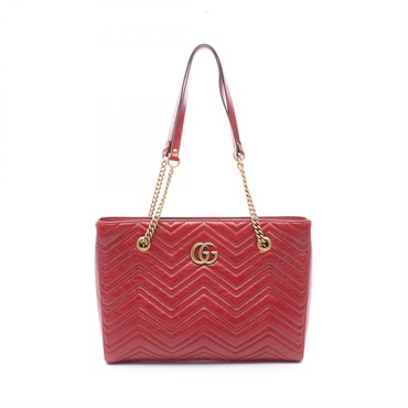 GUCCI GG Marmont Chain Shoulder Tote Bag 524578 leather Red GHW Used Women