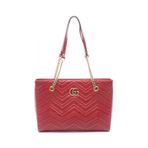 GUCCI GG Marmont Chain Shoulder Tote Bag 524578 leather Red GHW Used Women