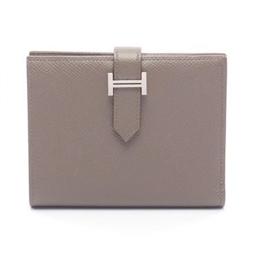 HERMES Bearn Compact Bi-fold wallet purse Y Epsom leather Etain Used SHW