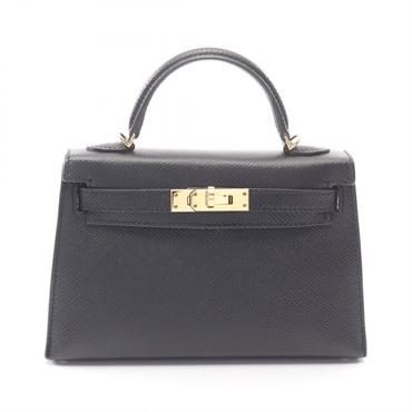 HERMES Mini Kelly 2 Outside Stitched shoudler Handbag D Epsom leather Black GHW