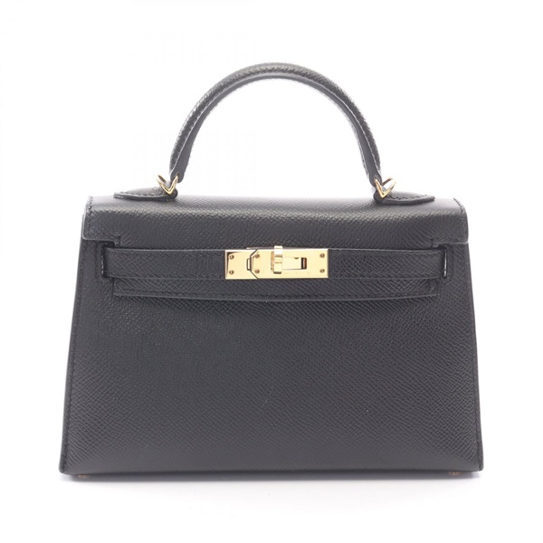 HERMES Mini Kelly 2 Outside Stitched shoudler Handbag D Epsom leather Black GHW