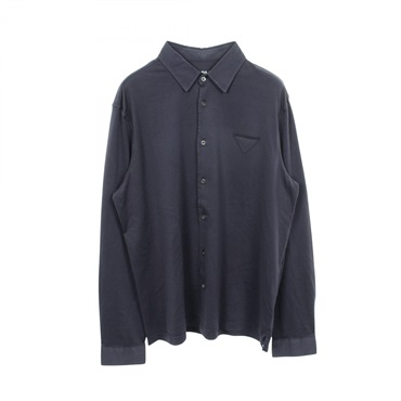 PRADA Triangle logo Shirt long sleeved Top UJL92A cotton Navy mens size XL