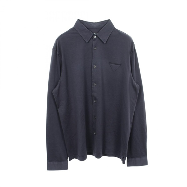 PRADA Triangle logo Shirt long sleeved Top UJL92A cotton Navy mens size XL