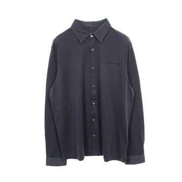 PRADA Triangle logo Long sleeved Shirt Top UJL92A cotton Navy mens size XL
