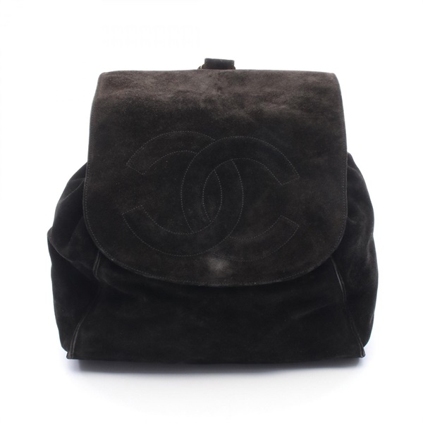 CHANEL COCO Mark Backpack Suede leather Black GHW CC Logo Used Women