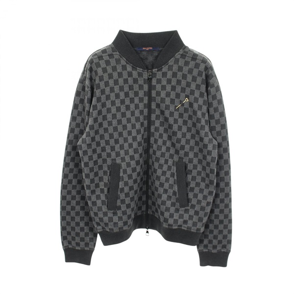 LOUIS VUITTON Damier Jacquard Zip-Up Blouson Jacket #S cotton Gray Used mens