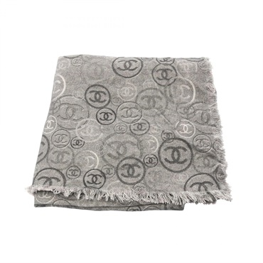 CHANEL COCO Mark Poncho Stole cashmere Gray Black Used Women