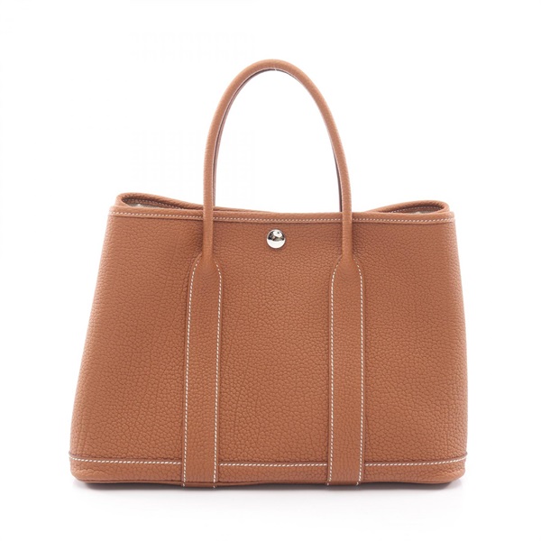 HERMES Garden party TPM Tote hand Bag G Negonda leather Gold Used Women SHW